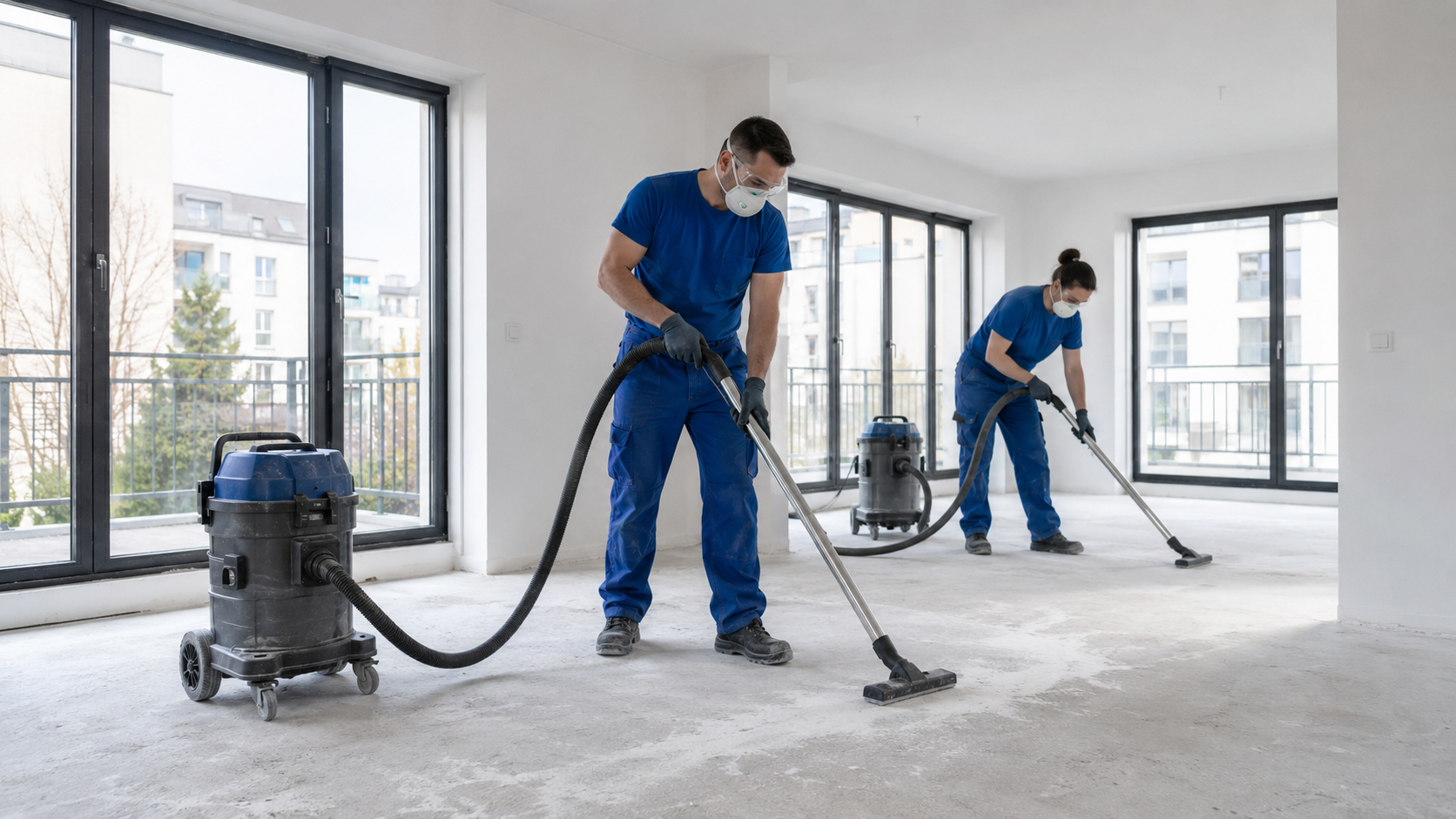 Équipe de nettoyage fin de chantier en intervention